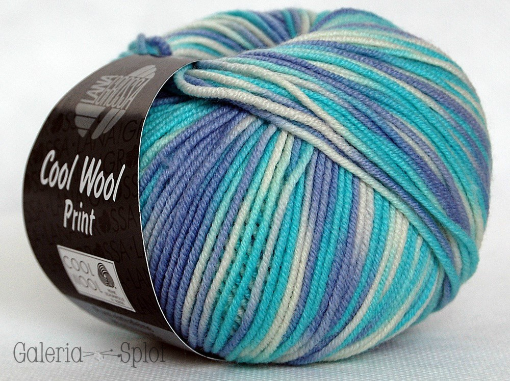 Cool Wool Print -728 błękit-turkus-naturalny