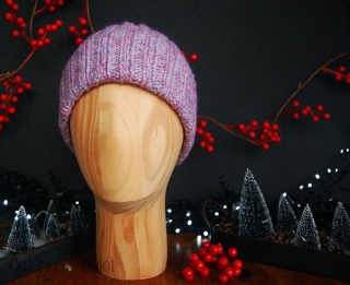 Czapka gruba wywijana melanż różu i błękitu