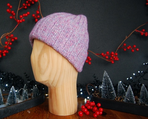 Czapka gruba wywijana melanż różu i błękitu