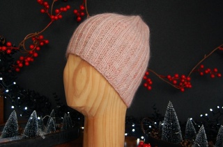 czapka merino z moherem róż