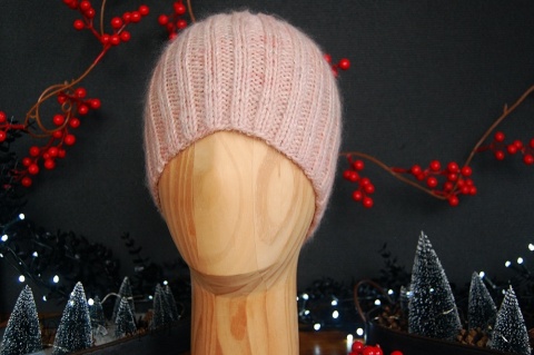 czapka merino z moherem róż