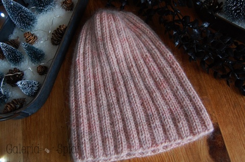 czapka merino z moherem róż