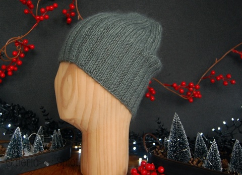 czapka merino z moherem zieleń