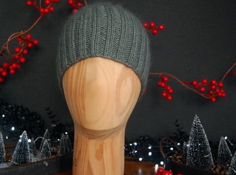 czapka merino z moherem zieleń