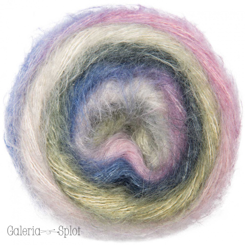 Essentials super kid mohair silk Print retro -008 fiolet, lawenda, zieleń Essentials super kid mohair silk Print retro -008 fiolet, lawenda, zieleń