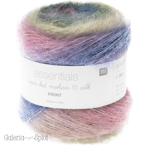 Essentials super kid mohair silk Print retro -008 fiolet, lawenda, zieleń