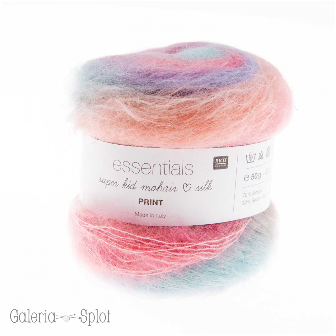 essentials super kid mohair silk Print air - 002 fiolet, seledyn, róż