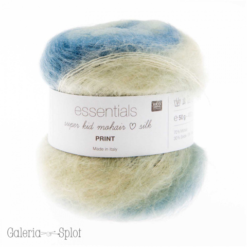 Essentials super kid mohair silk Print water - 006 błękit, ecru, jasna zieleń