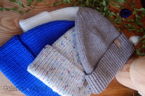 czapka wywijana tweed- wełna organiczna