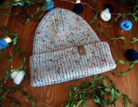 czapka wywijana tweed- wełna organiczna