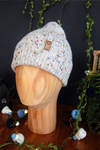 czapka wywijana tweed- wełna organiczna