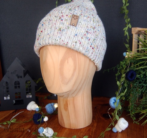 czapka wywijana tweed- wełna organiczna