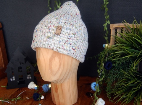 czapka wywijana tweed- wełna organiczna